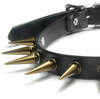 Leather choker with 1 1/4 Inch Tall Brass Spikes