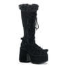 Camel-311 | Women's Furry Black Suede Boots