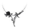 Faerie Glade | pewter pendant necklace of a fairy capering around a single black rose