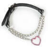Pink Heart and Chain Pull Leather Choker
