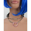 Pink Heart and Chain Pull Leather Choker