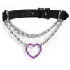 Purple Heart and Chain Pull Leather Choker