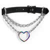 Rainbow Heart and Chain Slip Leather Choker