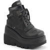 SHAKER-37 Black Wedge Platform Ankle Boots