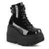 SHAKER-52 Women's Black Patent Platform Wedge Boots