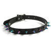 Leather choker with small multi colored spikes