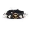 Short Spiked Leather Wristband with Skully