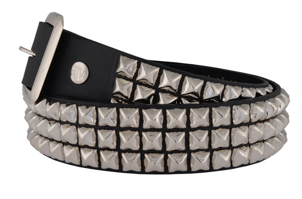 Womens Mens Fashion Black Adjustable Belt with Buckle Pyramid Studded PU Leather 