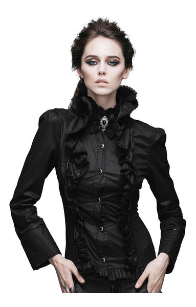 Mercy - Women's Black Long Sleeve Ruffled Gothic Shirt