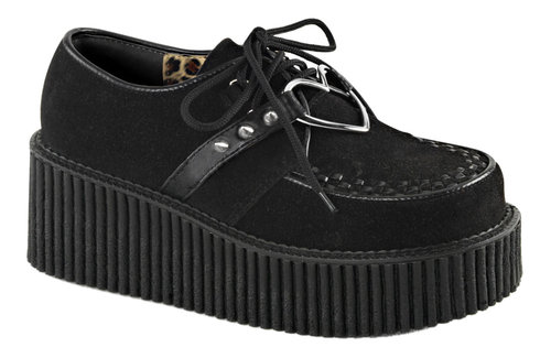 ^_^ページ CREEPER-206 Black Vegan Creeper Shoes with Heart Ring