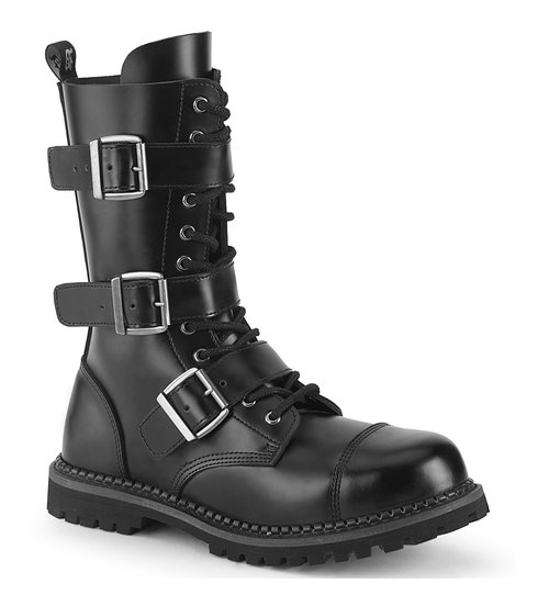 SOLID HOMME レザーブーツ 41 26.5 y2k 韓国 RIOT-12 Black Leather 12 Eyelet Steel Toe Combat Boots