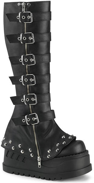 Demonia Buckled Stomp Knee High Boots