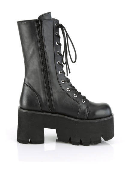 ASHES-105 Black Lace-up Chunky Heel Platform Boots