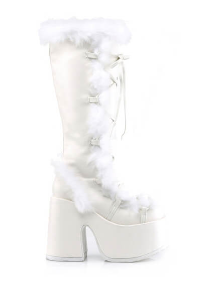 CAMEL-311 | White Furry Platform Boots