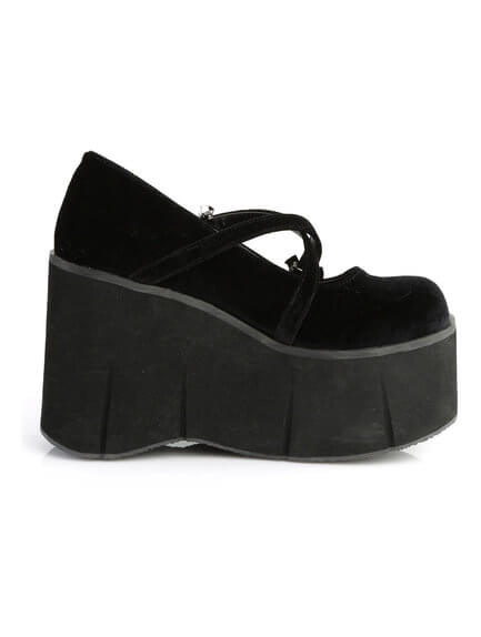 KERA-10 black velvet platform shoes with bat buckles