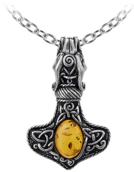 Amber Dragon Thorhammer Pendant