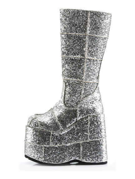silver glitter platform boots