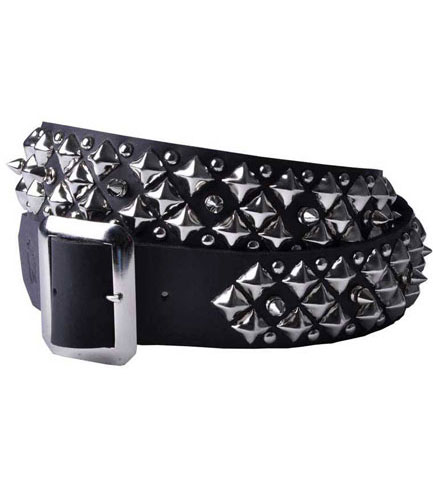 Angled Pyramid and Spikes Leather Belt
