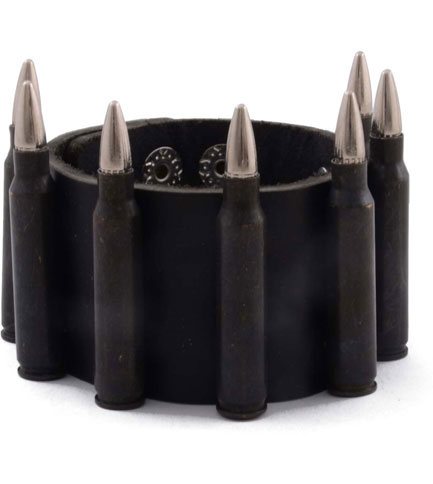 Black Bullets Black Leather Wristband