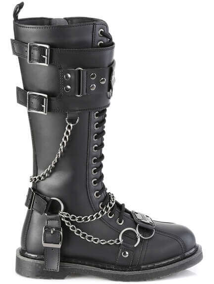 BOLT-415 Black Knee High Chained Combat Boots