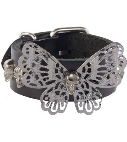 Butterfly Black Leather Wristband