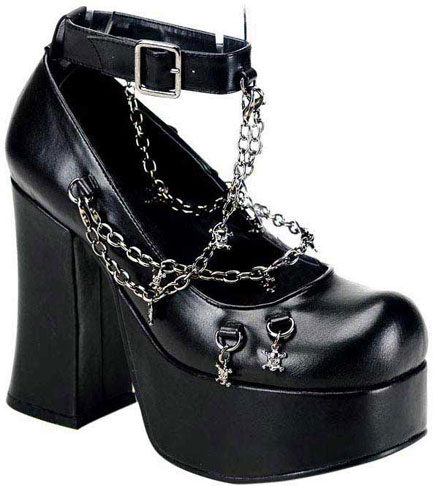 black heels with chain ankle strap
