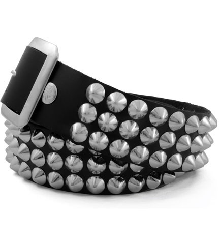 3 Row Cone Black Leather Belt