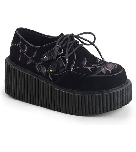 Velvet Embroidered Creeper Shoes