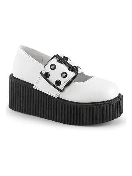 CREEPER-230 White Maryjane Creeper Shoes