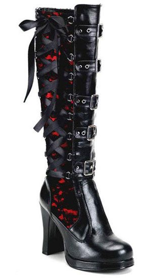 CRYPTO-106 Black Red Boots