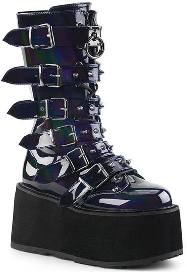 DAMNED-225 Black Hologram Platform Boots
