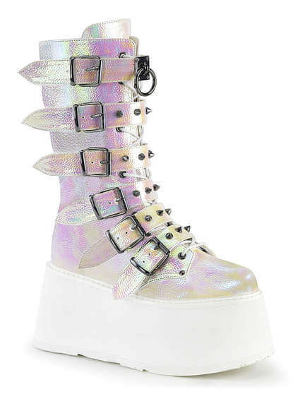 DAMNED-225 White Iridescent Platform Boots