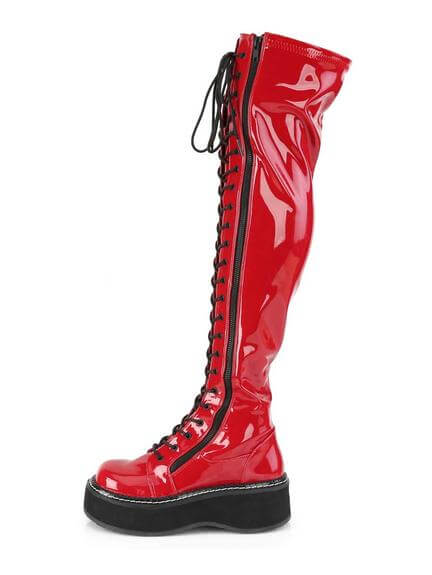 EMILY-375 Over the Knee Red Patent Platform Boots
