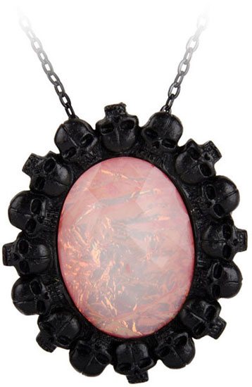 Fire Opal Skull Cameo Pendant Necklace