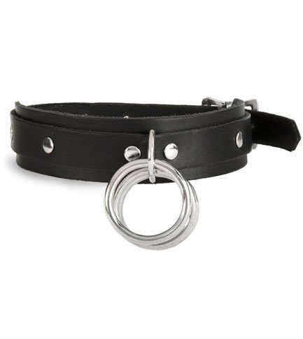 Grouped Ring Black Leather Choker