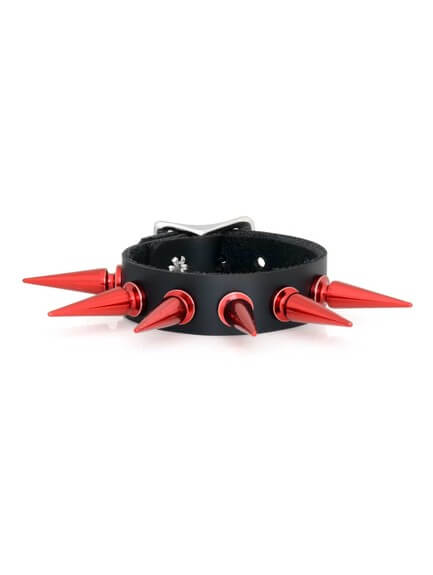 Red Spiked Leather Wristband