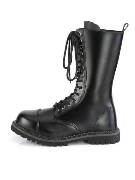 RIOT-14, Black Leather 14 Eyelet Combat Boots