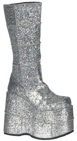 STACK-301G Silver Glitter Platform Boots
