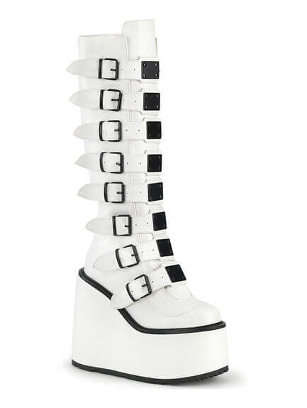 SWING-815 White Buckled Platform Boots