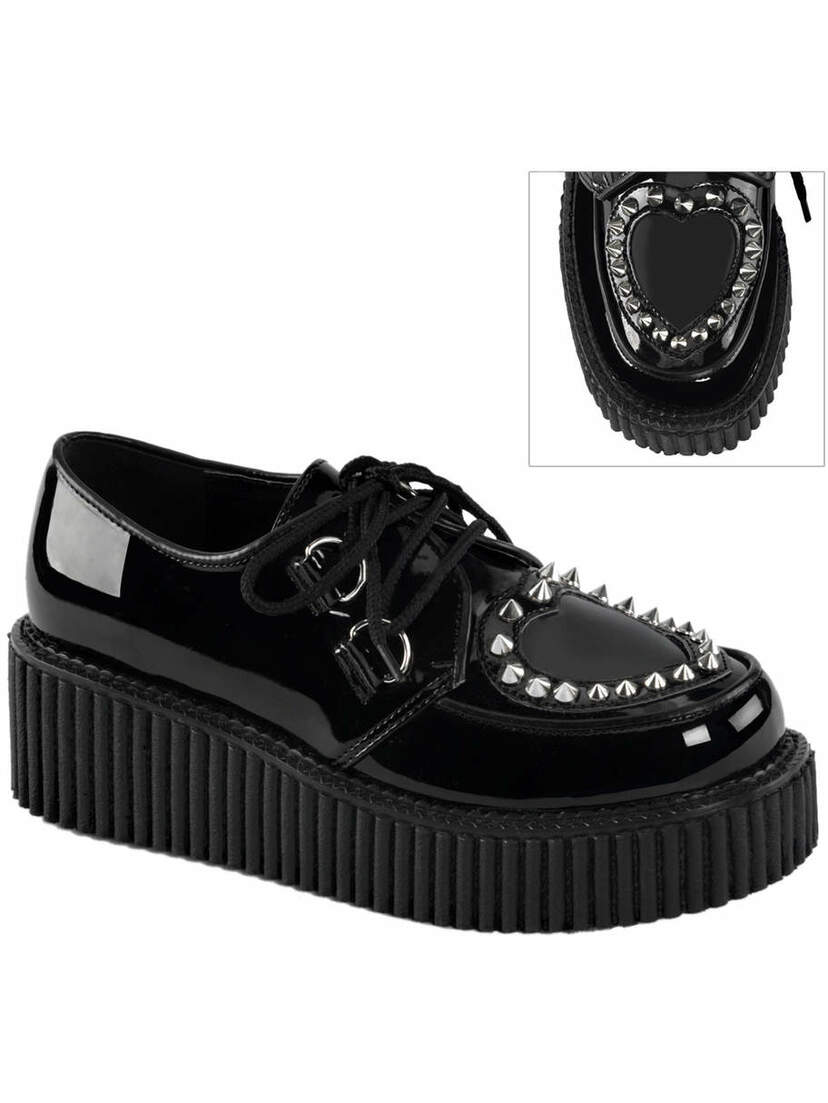 Black Heart Studded Creepers Shoes
