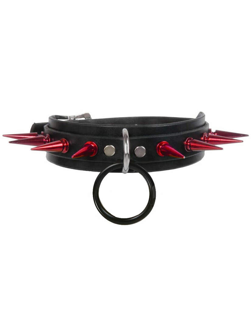 indarbejde Grønland Irreplaceable Leather Red Spiked Choker with Black O-Ring