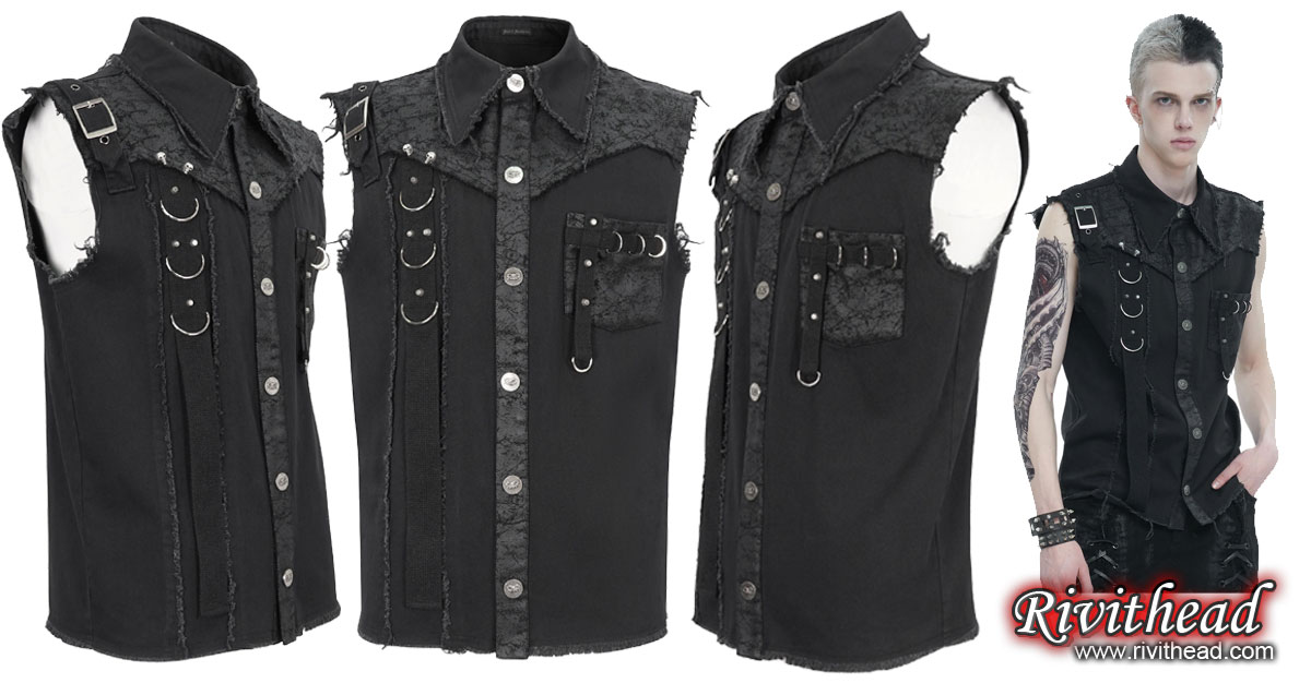 Onyx D-Ring Men's Punk Rock Black Vest at Rivithead