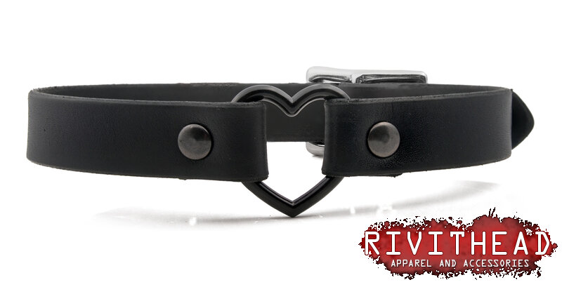 thumbnail image 2 of TISDA Gothic Rivet Leather Choker - Spiked Heart Necklace Collar, Punk Vintage Style 2 of 14