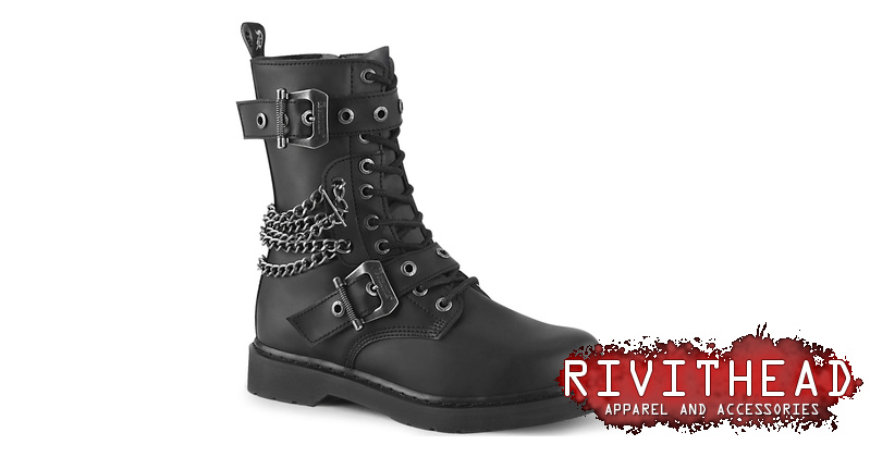 Demonia Bolt-250 Combat Boots with Chains and Buckles display picture 2