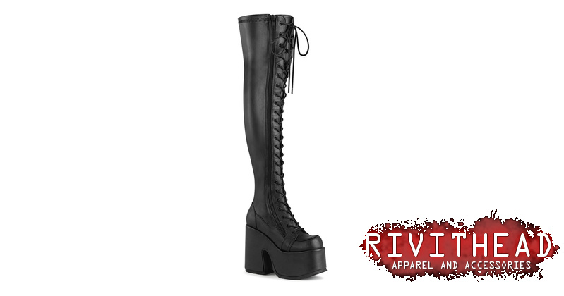 CAMEL-300 Black Thigh-High Platform Boots