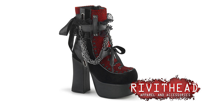 Charade Red and Black Lace Accent Ankle Boots