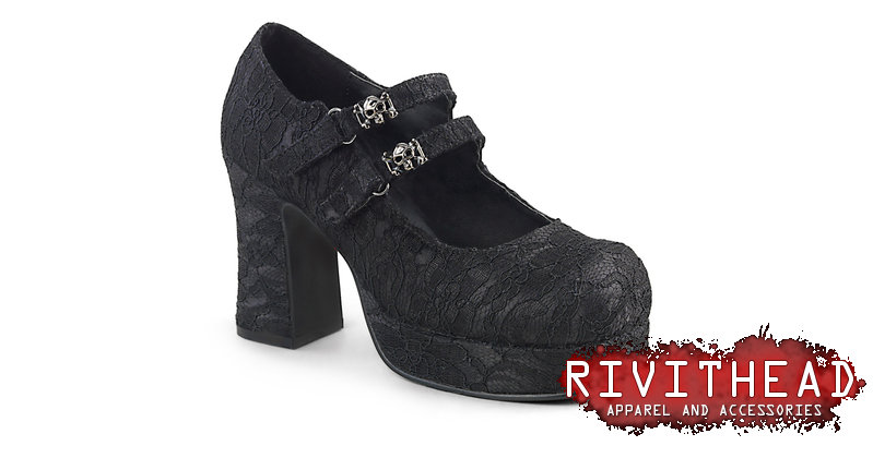 GOTHIKA-09 Black Satin-Lace Maryjane Platform Heels