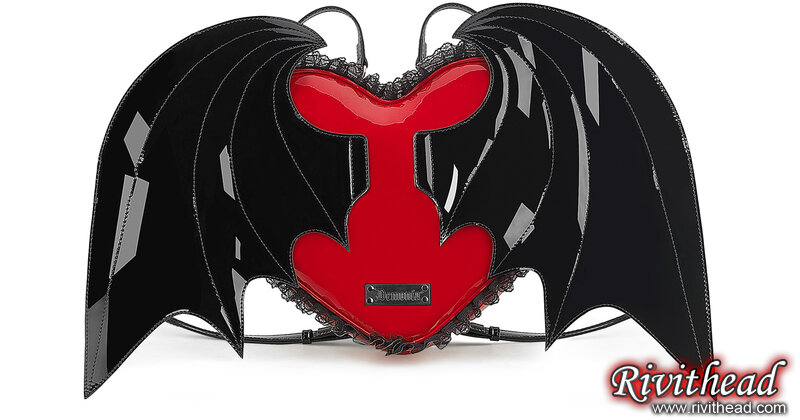 Patent Gothic Heart Backpack with Quilted Batwings
