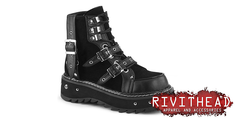 LiLith Lilith-278 Black Vegan Leather Suede Platform Buckle Boots