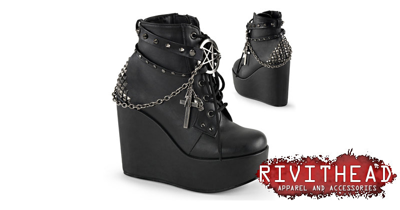 POISON-101 Black Veggie Platform Wedge Boots